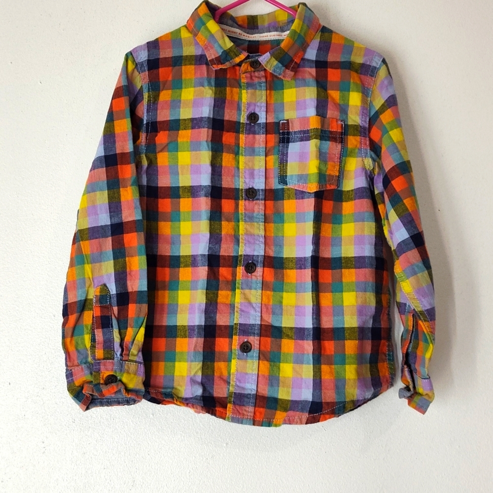 Cat Jack Shirt Boys 5T Colorful Checkers Button Down Collared